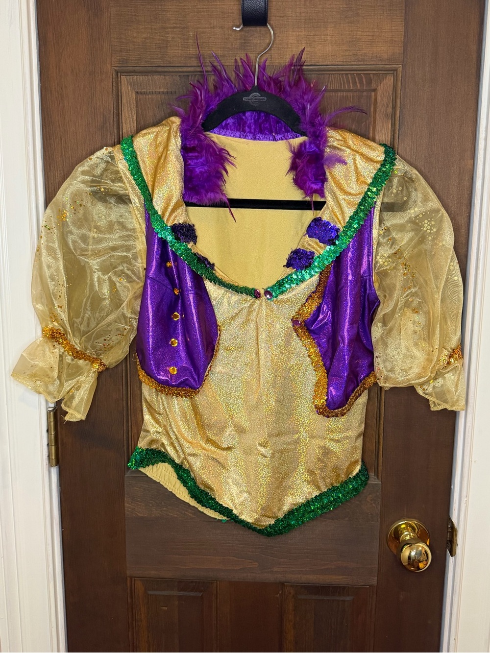 Custom Made Mardi Gras Costume Top Mobile AL Gold Sequin Purple Feather VGC